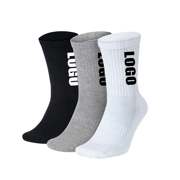 FREE DESIGN White Black Cotton Sports Custom Logo Design Socks Unisex Women Men Custom Sport Sock