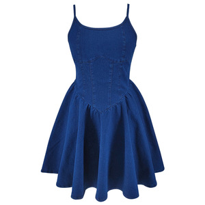 Mode femmes Denim plissé Mini robe été Sexy enveloppé sans manches robes classique Streetwear Vestidos a-ligne robes décontractées - Product Image 5