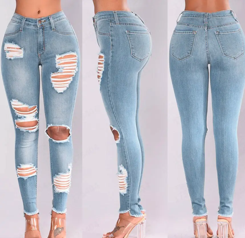 Custom European Fashion Female Denim Pants 3 color Women High Waist Skinny Jeans Women's Jeans