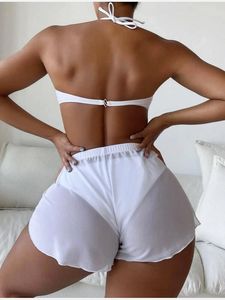 Été Sexy Extreme Micro Nouveau Bikini et Couvre-maillot <span class=keywords><strong>de</strong></span> <span class=keywords><strong>bain</strong></span> trois pièces en maille blanche Hollow Out - Product Image 2