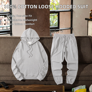 ชุดฮู้ดดี้ผ้าฝ้าย 100% ระบายอากาศได้ดี น้ำหนักปานกลาง ลายพิมพ์เรียบง่าย สำหรับฤดูใบไม้ร่วง ผู้ชาย สกรีนโลโก้ได้ ไซส์ใหญ่พิเศษ 5XL ทรงหลวม ใส่สบาย - Product Image 2