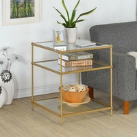 Table basse Rectangle dorée en verre et métal, pièces, moderne, Table de thé, pour le bureau et la maison