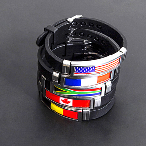 Pulsera de Silicona con Bandera de Acero de Titanio, Decoración con Nombre de País - Brasil, España, Portugal, Inglaterra, Brazaletes Modernos - Product Image 2