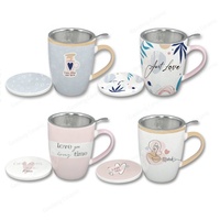 Tasse à café en céramique, pour le thé et le café, personnalisable, avec infuseur et couvercle en acier inoxydable, service cadeau, pour la saint-valentin, ml