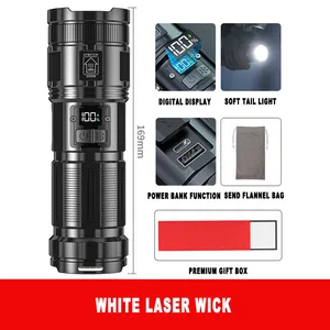 Laser/p50/p90 Taschenlampe LED Outdoor Starkes Licht Wasserdichte Zoom Taschenlampe Aluminium legierung Super Bright Digital Display Weiß