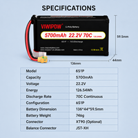 Pin 6S 70C 22.2V 5700mAh siêu tốc độ xả, có đầu nối tùy chỉnh dành cho máy bay không người lái FPV Freestyle