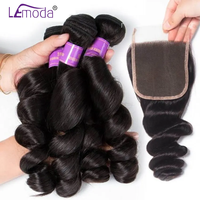Cheveux humains vierges brésiliens de grade 12A, 3 paquets avec closure en dentelle HD, cheveux alignés dans le sens des cuticules, paquets de cheveux indiens bruts