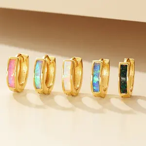 nagosa trendy jewelry 18k gold vermeil 925 sterling silver rectangle opal inlay hoop earrings