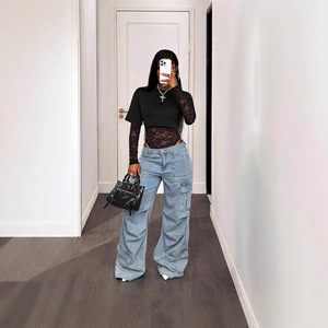 <span class=keywords><strong>Tuta</strong></span> da <span class=keywords><strong>Donna</strong></span> Sexy a <span class=keywords><strong>Maniche</strong></span> <span class=keywords><strong>Lunghe</strong></span> in Maglia Tinta Unita con Pizzo Trasparente e Patchwork, Vestibilità Slim, Stile Europeo Americano - Product Image 2