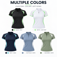 Haut de tennis personnalisé pour femme à manches courtes et quart de zip, avec manches en maille color block, séchage rapide, coupe ajustée, idéal pour l'entraînement sur le court