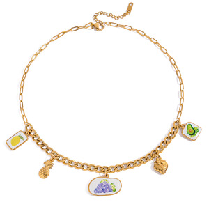 Fruit Theme Pendant <b>Necklace</b> Gold Chain Women's Everyday Wear Grape <b>Pineapple</b> Strawberry Avocado Charm Jewelry - Product Image 5