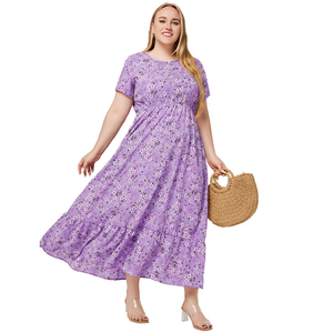 Abito Oversize da <span class=keywords><strong>Donna</strong></span> Personalizzato per <span class=keywords><strong>Taglie</strong></span> <span class=keywords><strong>Forti</strong></span>, Estivo, con Stampa Floreale, Collo Tondo, Maniche Corte e Vita Alta, Vestito Comodo per il Lavoro - Product Image 6
