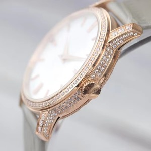 Montre automatique de luxe pour femme, boîtier en or rose, cadran en nacre blanche, entièrement sertie de diamants, modèle 2026, vente chaude - Product Image 3
