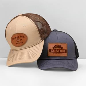 Gorras de Cuero Personalizadas con Logotipo, Gorras de Alta Calidad con Parche de Cuero 3D de 6 Paneles, Gorras Clásicas Estilo Trucker 112 - Product Image 1