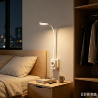 Lampe de lecture LED intelligente portable avec prise Euro, lumière murale de chevet flexible CCT à contrôle tactile progressif TYPE C pour hôtel
