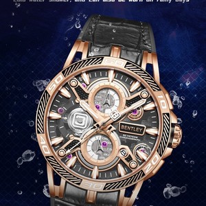 Deep Black Dial with Radiant Gold Accent Quartz Movement Mechanical Harmony 22mm Band Width - Product Image 3