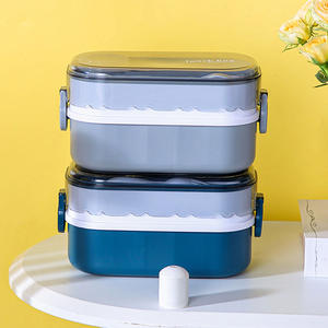 Lonchera de Plástico de Dos Niveles y Dos Compartimentos para Bebés y Niños, con Botella de Agua, Material de Grado Alimenticio, Reutilizable, Venta al Por Mayor - Product Image 3