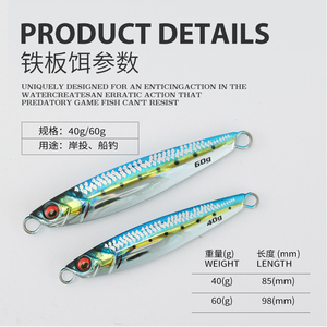 Señuelo de pesca de agua salada 40g 60g 80g ojos 3D brillo brillante caída lenta Plantilla de metal agua salada orilla jigging pelado escamas señuelo de metal - Product Image 3