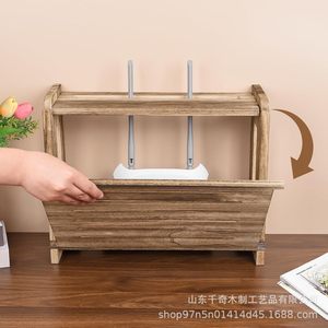 Wooden Router <b>Storage</b> Box <b>Wall</b> <b>Mounted</b> With Cable Management For Home Office Use - Product Image 1