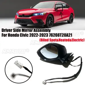 Para Honda Civic 2022-2023, conjunto de espejo retrovisor lateral del conductor con punto ciego, calefactable, eléctrico, 76208T20A21, 7 líneas, negro brillante - Product Image 1