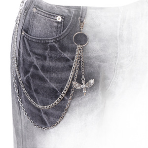 European American Hip Hop Punk Style Double Layer Metal <b>Waist</b> <b>Chain</b> With Angel Wings Pendant For Men Women Casual Fashion - Product Image 5