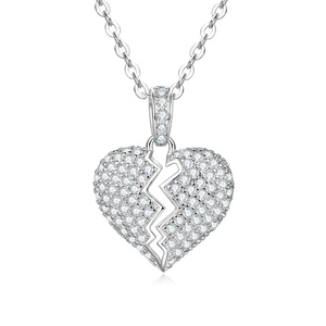 Hiphop Cz Jewelry Waterproof Tarnish Free 14k Gold Filled <b>Copper</b> Insert Zircon Broken Heart Pendant Necklace for Unisex - Product Image 3