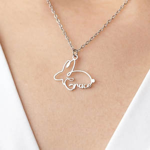 Dainty 14k 18k PVD Gold Plated 316L Stainless Steel Women's <b>Name</b> Necklace Personalized Fine Jewelry Rabbit Necklace for Women - Product Image 2