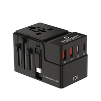 Adaptateur secteur de voyage pour ordinateur portable Foxcan GaN 70W 2USB-C+2USB-A Type-C avec câble PD QC3.0, convertisseur de prise universelle
