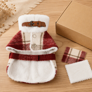 Cape en laine rayée rouge légère pour petits chiens, poncho chaud pour <span class=keywords><strong>chien</strong></span> avec col en fourrure, manteau d'hiver, tailles S M L XL XXL - Product Image 6