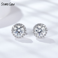 Серьги-гвоздики Starsgem с бриллиантовым ореолом, 0.5ct*2, с выращенными в лаборатории бриллиантами DEF, родиевое покрытие, серебро 925 пробы, унисекс, изысканные ювелирные изделия