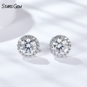 Starsgem 0.5ct*2 Round Brilliant Halo <b>Stud</b> <b>Earrings</b> DEF Lab Grown Diamond Rhodium Plated 925 Sterling Silver <b>Fine</b> Jewelry - Product Image 4