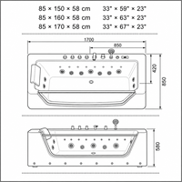 Bañera de Hidromasaje Acrílica de 33x59 Pulgadas para Hotel, con Pared de Vidrio Templado y Panel de Control Digital, Venta al Por Mayor