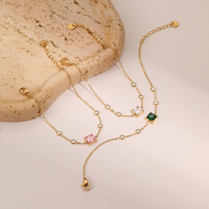 สร้อยข้อมือไทเทเนียมสตีลทรงสี่เหลี่ยมประดับเพชรซิร์โคเนียสไตล์ฝรั่งเศส - ชุบทองไม่ลอก ทนทาน ใช้งานได้หลากหลาย และหรูหรา - Product Image 2