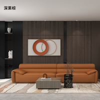 Ensemble de canapés modernes en cuir brun doré avec pouf et accoudoirs ailes, 3 couleurs disponibles, fabrication OEM/ODM