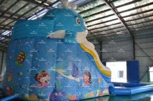 Pelontar Luncur air tiup tema paus komersial istana Luncur istana pantul tiup Dengan Kolam untuk taman hiburan - Product Image 5