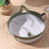 Lit pour chat en coton fait main écologique, pliable, résistant aux griffures, motif à carreaux/poissons, maison intégrée pour chat, nid pour animaux errants, intérieur