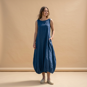 Robe chemise 100% Coton Manches cloche Col en V Taille haute Silhouette évasée Fentes latérales Longueur midi Vintage Respirante Quotidienne Nœud Toutes saisons - Product Image 3
