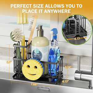 Organisateur de comptoir d'évier de <span class=keywords><strong>cuisine</strong></span> en acier inoxydable avec porte-savon, porte-éponge et porte-brosse haute - Product Image 4