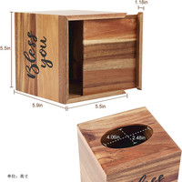 Boîte de rangement pour mouchoirs en bois en forme de cube avec doublure personnalisable ; Boîte à bagues et à bijoux sur mesure en bois de rose et en noyer