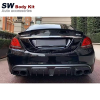 Diffuseur arrière en fibre de carbone style B pour Mercedes-Benz Classe C W205 C63 4 portes 2015-2021, couvre-bordure de pare-chocs arrière