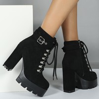 Bottines à lacets croisés, chaussures à talons hauts pour femmes, bottes plateforme imperméables avec ceinture pour femmes