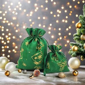 Bolsa de Regalo con Cordón de Terciopelo Holandés Ecológico con Logotipo de Marca Personalizado para Decoración de Bolsas Navideñas - Product Image 5