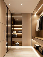 Meubles de chambre modernes, design personnalisable, armoire ouverte en MDF blanc en forme de U, portes à panneaux plats, coiffeuse pour hôtel et salle à manger