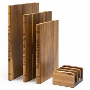 New Acacia wood bookcase-shaped cutting board <b>set</b>, solid wood kitchen cutting board four-piece <b>set</b> with base - Product Image 5