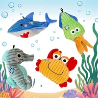 Jouet sonore pour chien, thème animaux marins de dessin animé, résistant aux morsures, avec effets sonores de papier, Requin, Calamar, Crabe, Hippocampe