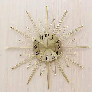 60厘米独特的3d太阳形复古挂钟创意静音铁北欧创意家居客厅挂钟