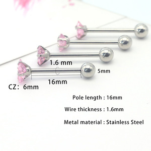 Piercing de Lengua y Labio de Acero Inoxidable con Zirconia Rosa, Engaste de Puntas, Formas de Estrella, Corazón, Cuadrado y Redondo, Joyería Corporal, Accesorio de Piercing - Product Image 2