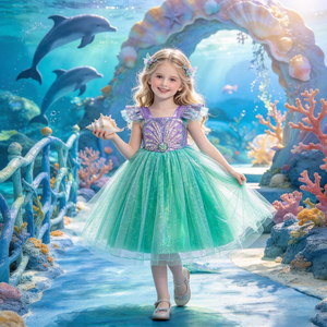 MQATZ Costume da Principessa Sirena per Bambini, Abito per Feste <span class=keywords><strong>di</strong></span> Compleanno e Halloween, Cosplay TV e Cinema AMRY022 - Product Image 1