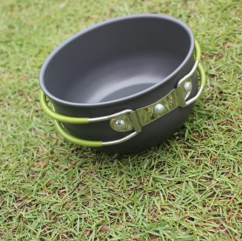 Outdoor travel camping home use Black aluminum folding bowl with handles with Drawing string Mesh bag portable