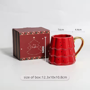 Caneca de Cerâmica Fofa em Formato de Árvore de Natal com Padrão Vermelho, Capacidade de 300ml, Conjunto de Caixa de Presente para Festas, para Café ou Bebidas Quentes, Segura para Alimentos - Product Image 5